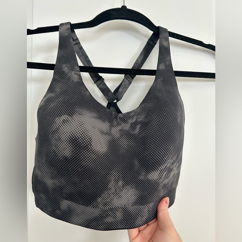 Athleta Advance Sports Bra Nebula Black Gray Dot Camo Pattern - Picture 2 of 4